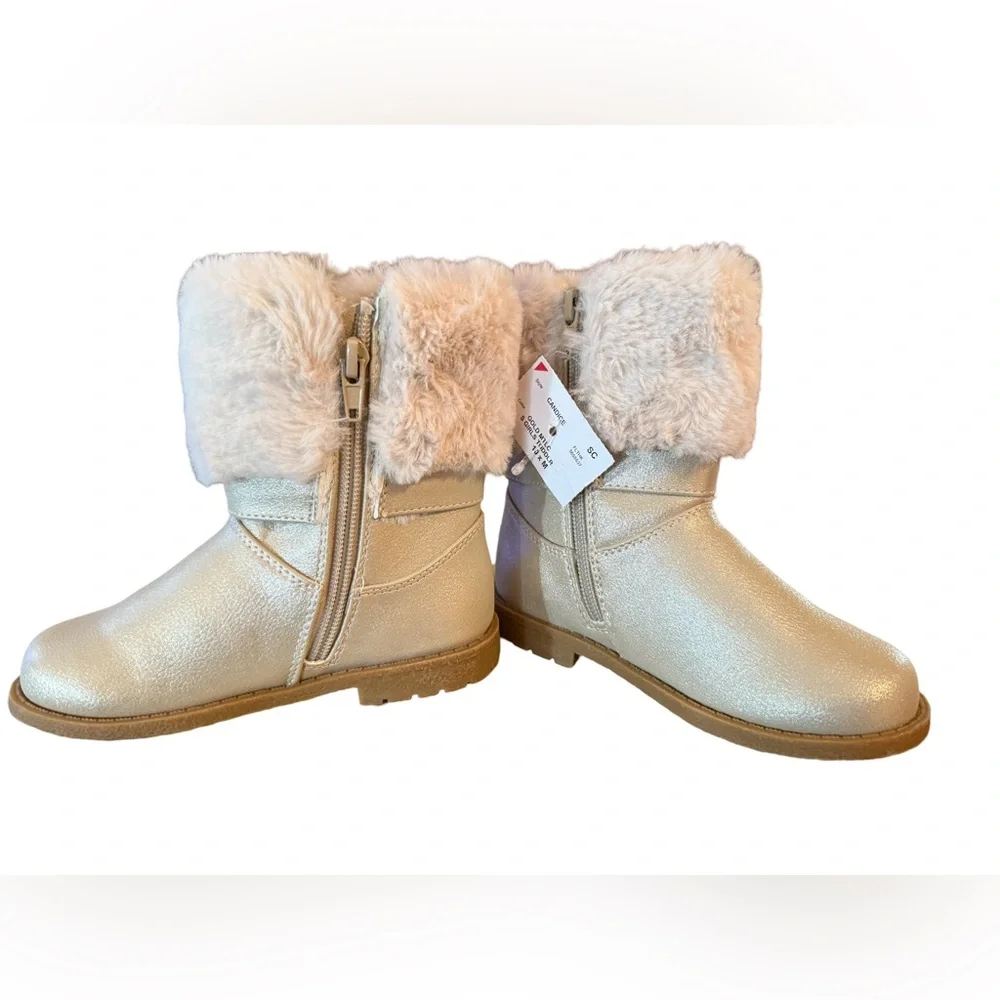 Rachel Shoes NWT Girls Size 10M Candice Sparkle Taupe Faux Fur Bow Boots (SH232) - Picture 4 of 6